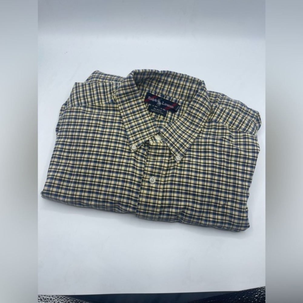 Men’s Ralph Lauren Blake 100% Cotton Yellow and Blue Long Sleeved Plaid Shirt XL